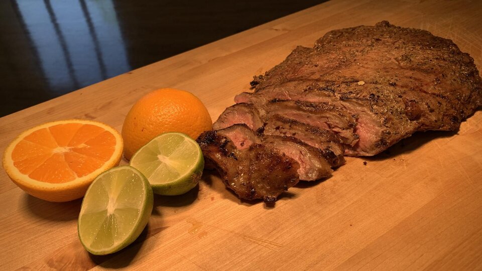 Grilled flank steak with lime and orange flavor