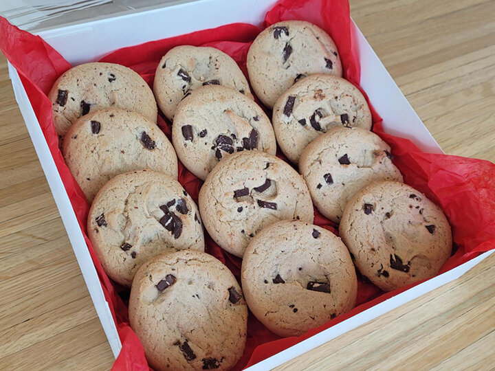 Dozen chocolate chip cookies baked goods box